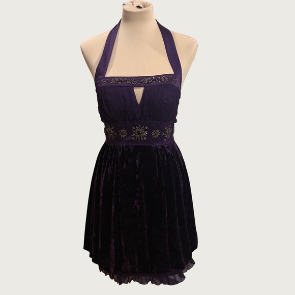 Sue Wong Dresses & Skirts - Sue Wong Nocturne Purple Velvet Silk Halter Mini Dress Beaded Y2K Whimsigoth 4